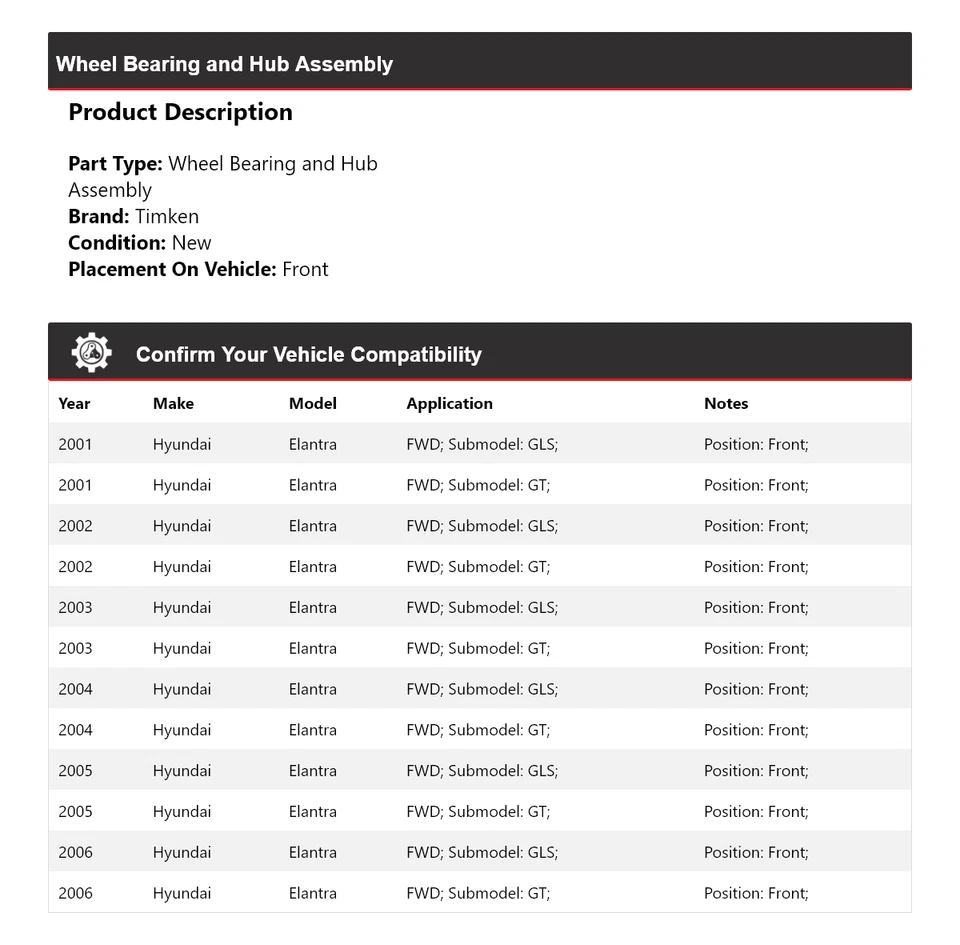 Para 2001-2006 Hyundai Elantra FWD rolamento de roda e conjunto de cubo dianteiro Timken - Imagem 2 de 4
