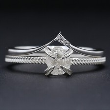 0.97 Ct Rough White-F Color Diamond Ring 14K White Gold Engagement Gift Ring
