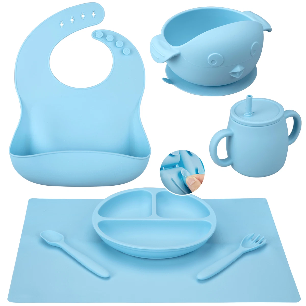 Baby Led Weaning Set With Bibs, Spoons, A Suction Bowl and Suction