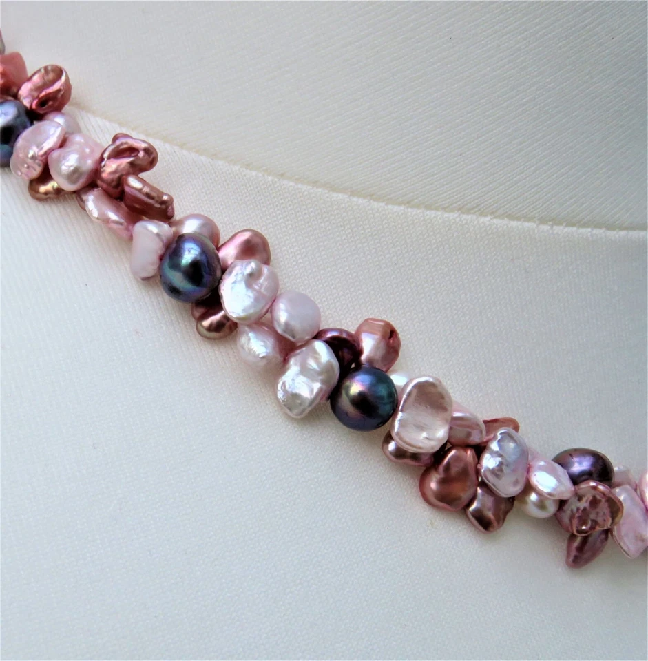 Perlen Kette Keshi Perlenkette Süßwasser Perlen Unikat Collier handmade 4996 - Bild 4 von 4