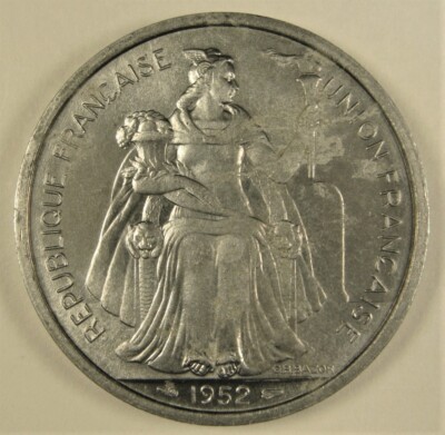 FRENCH OCEANIA 1952 5 Francs KM 4 Uncirculated Island Scene