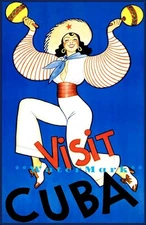 Visit Cuba 1935 Caribbean Dancer With Maracas Vintage Poster Print Travel Art