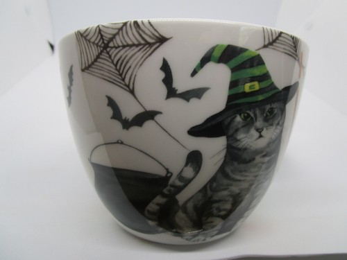 Halloween Creepy Cat with Cauldron Broom Bats Spiders Pumpkins Animal Paw Webs - Picture 5 of 6