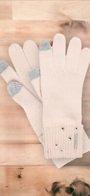 Michael Kors Embellished Cuff Knit Touch Tip Gloves Mittens Blush $78 Rhinestone