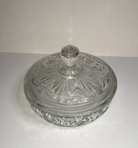 NOVA Depression Clear Glass Candy Dish With Lid, Vintage