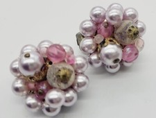 Flower Clip Earrings Signed West Germany Vintage Multicolored Colored