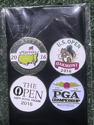 4er Set flache Golfball Marker 2016 Majors Masters, US Open, PGA etc. PORTOFREI