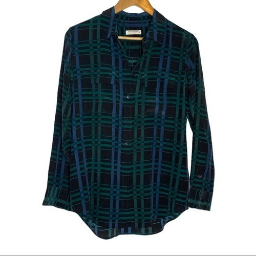 Equipment Plaid Silk Blouse womens size 