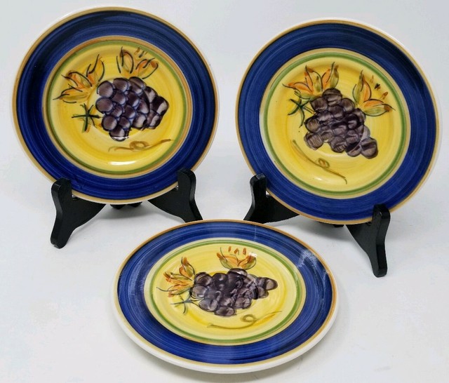 3 ANTIQUE VINEYARD 6 Inch Saucers by Gibson Everyday China Cobalt Band