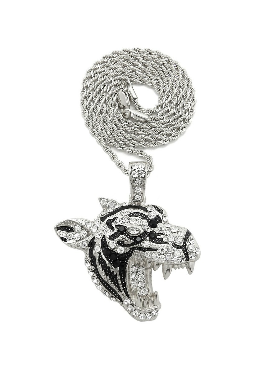 Hip Hop Stone Filled Tiger Face Pendant 24 Hip Hop Stone Filled Tiger Face Pendant 24