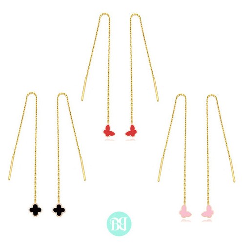 Bellaza-14K-Gold-Enamel-Long-Earring-Clover-Red-Agatha-Stone-Henge-Jestina