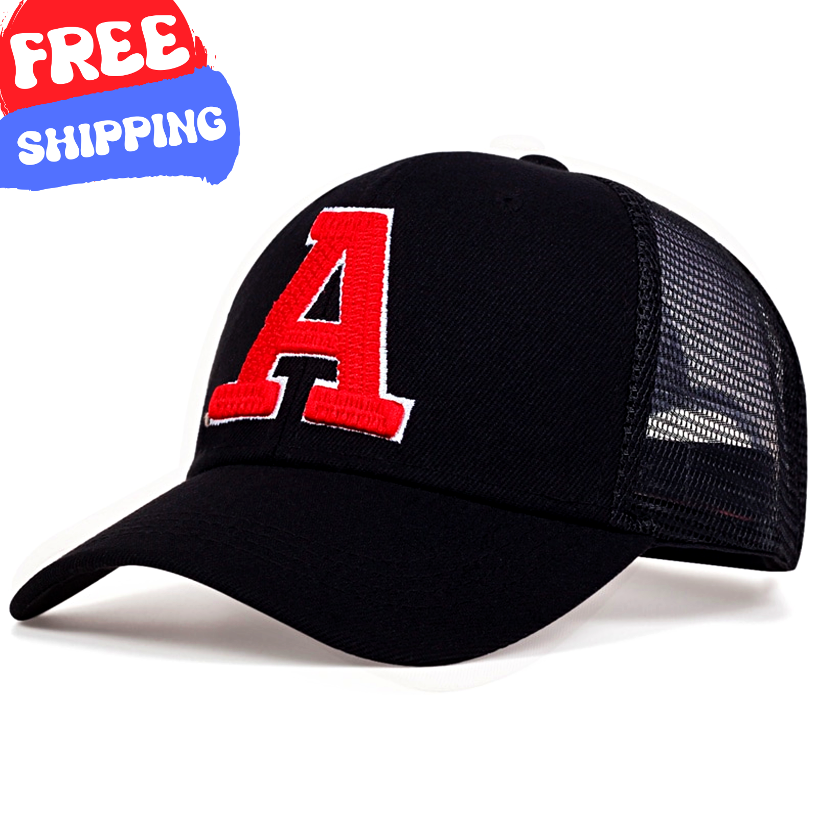 BASEBALL CAP Casual Fashion Outdoor Sun Hat Unisex Mesh Style Letter A Black-image