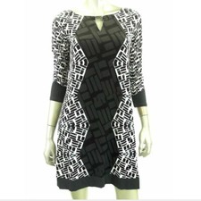 Alfani Women Dress XS Black White Shift Above Knee Slip-On Stretch Graphic