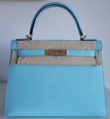 SAC HERMES KELLY 28 bleu atoll birkin, bag, tasche, borsa)