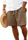 Men's Linen Shorts Flat Front Elastic Waist Drawstring Casual Summer Beachwear