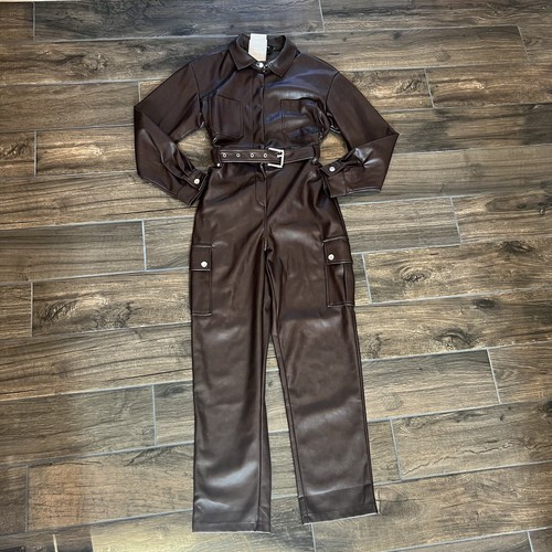 7 For All Mankind jumpsuit wmn faux leather belted brown Size Small NWT $300
