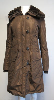 GREENSTONE brown insulated coat w/ faux fur lined hood sz 36/