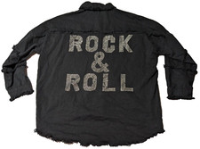 Elan Women Medium Black Rock & Roll Rhinestone Button Up Dallas Shacket