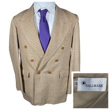 Vintage Double Breasted Houndstooth Tweed Sport Coat 40R Academia Old Money 70s