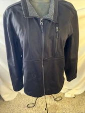 Swiss Tech Jacket Mens Sz Lg 42-44 Black Softshell Fleece Lined Zippered Pockets