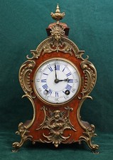 SUPERB ANTIQUE LENZKIRCH STRIKING WALNUT MANTEL CLOCK, ROCOCO BRASS DECOR, WORKS