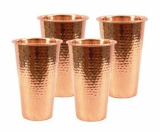 Pure Copper Drinking Tumbler Hammered Water Glass Health Benefits 400ML Set Of 4