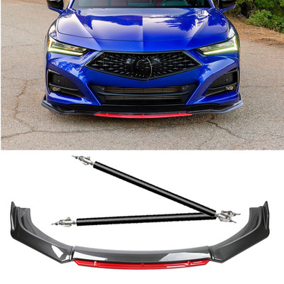 For Acura Integra Carbon Red Front Bumper Lip Spoiler Splitter + Strut Rods