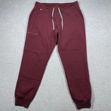 Figs Zamora jogger scrubs pants women's large burgundy zip pocket solid nurse