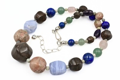 Jay King DTR Signed Sterling Silver Multi Gemstones Graduating Beaded Necklace