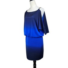 Xscape 10 Royal Blue & Black Ombre Slit Sleeve Cold Shoulder Blouson Mini Dress