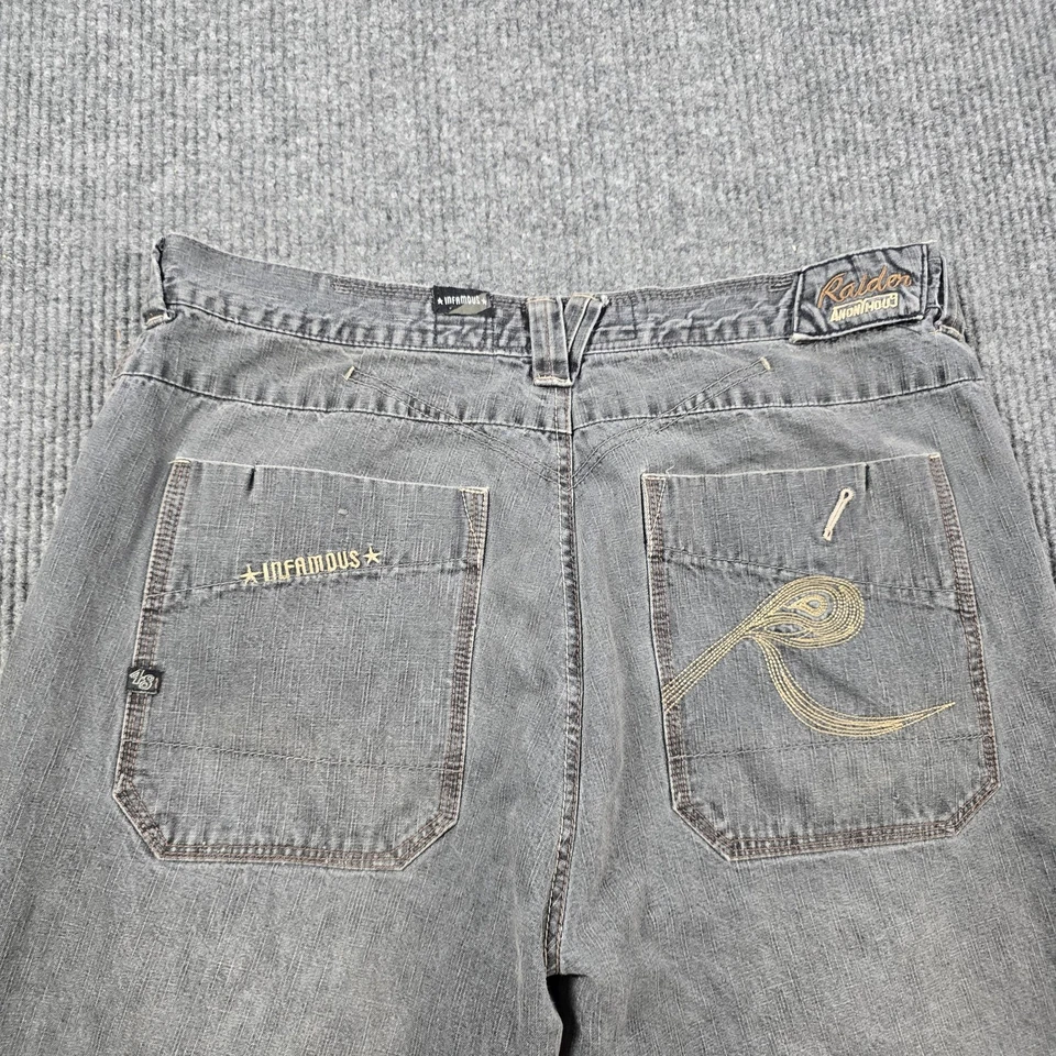 Pantalones de mezclilla holgados Raider para hombre 38x34 infames de pierna ancha bordados vintage Y2K Foto 3 de 4