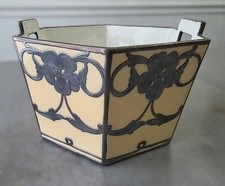 Antique LENOX BELLEEK Floral Silver Overlay Handled Small ICE BUCKET -EXCELLENT-