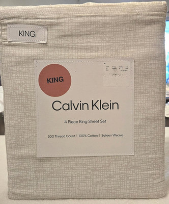 Calvin Klein King Sheet Set 4 Pc 100% Cotton Sateen Heathered Gray 300TC NWT