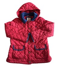 Mini Boden Red Quilted Pockets Removable Hood Full Zip Coat Jacket Girls 9/10