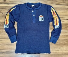 Vtg Harley Davidson Thermal Waffle Long Sleeve Small Blue 80s Seacoast NH