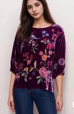 NEW JOHNNY WAS NIKKOLA VELVET EMBROIDERED PEASANT BLOUSE TUNIC SMALL MEDIUM 295