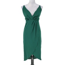 Lulus Dress Womens Medium Green Faux Wrap Strappy Open Back Zip Beach Resort