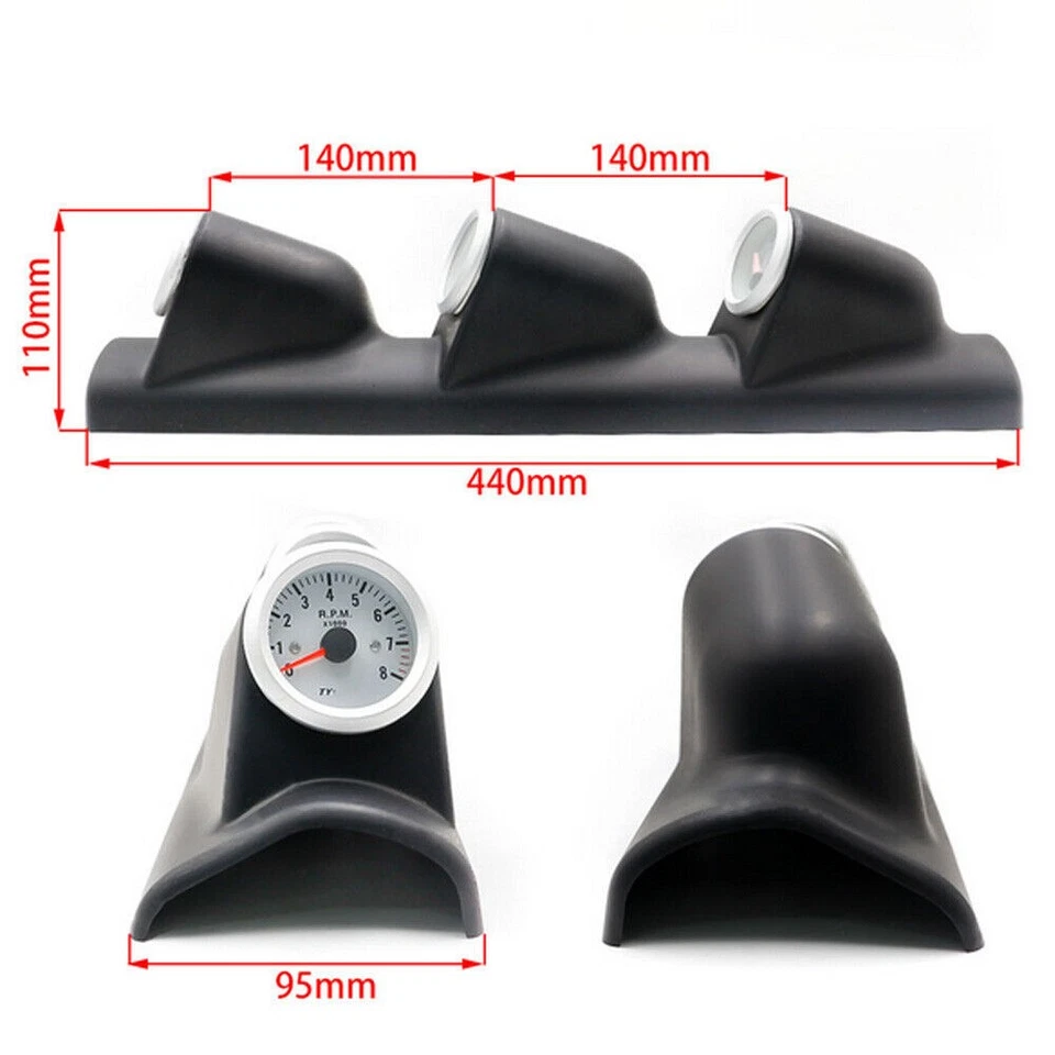 52mm Car Triple Gauge Kit 3in1 Tachometer RPM Water Temp Oil Pressure 12V - Изображение 4 из 4