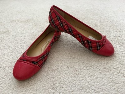 NWT Talbots BLAIR CAP TOE BALLET FLATS TARTAN PLAID Red Size 11 M