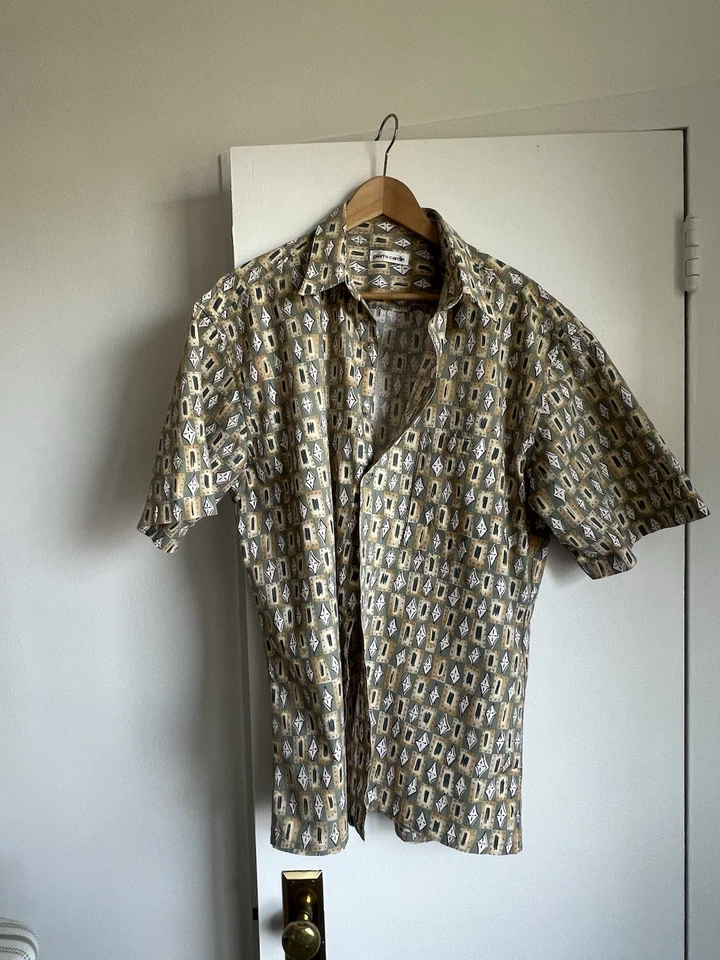 Vintage 90s Pierre Cardin Geometric Leaf Short Sleeve Button Up Shirt Size Large - Image 3 of 4