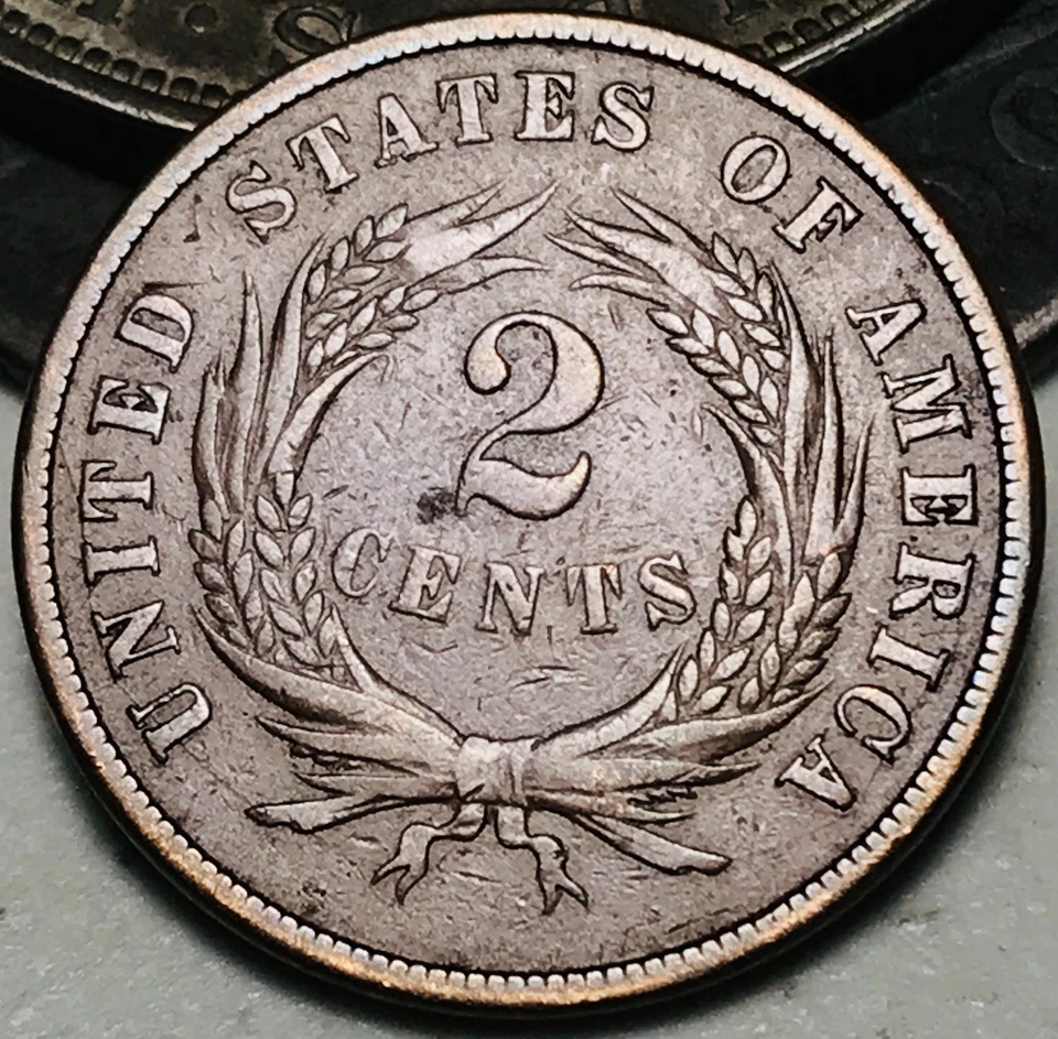 1870 Two Cent Piece 2C Ungraded Circulated US Copper Coin CC27648 - Image 2 of 4