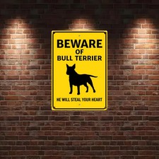 Retro Tin Metal Signs Home D cor 8x12 "Beware of Bull Terrier" Vintage Wall