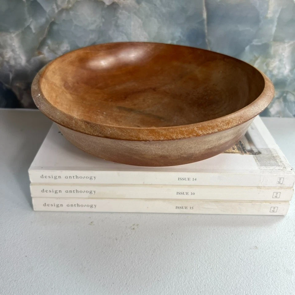 Tazón de masa de pan de madera primitiva vintage de 10" tallado a mano granja rústica Foto 3 de 4