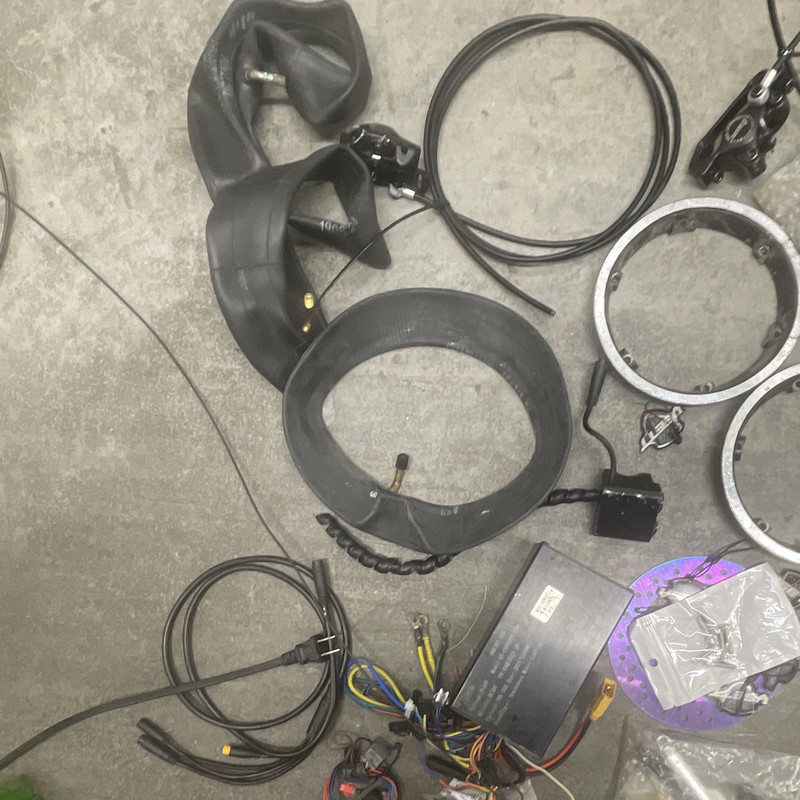 Scooter Parts Lot: Tires, Tubes, Wiring, Controller, Rings Black/Silver