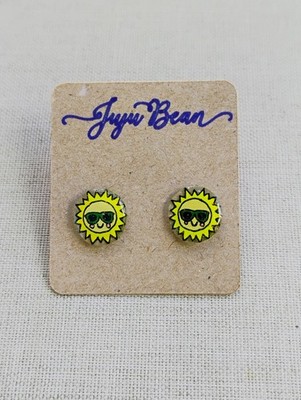 Juju Bean Sun Face Round Stud Earrings Yellow 