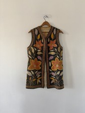 Vintage 1960s Afghan Heavily Hand Embroidered Vest Colorful Floral Hippie Boho