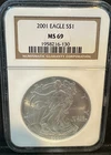 2001 $1 American Silver Eagle NGC MS69 Brown Label