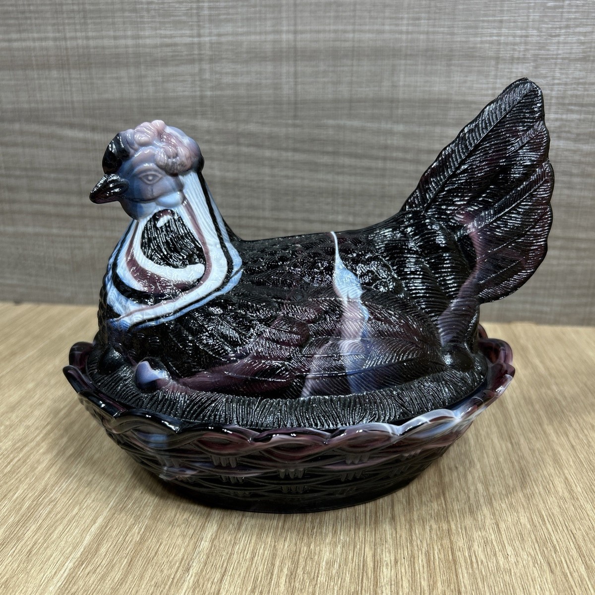 Slag Glass Hen On Nest Mosser Purple Amethyst White Excellent