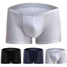 Men's Seamless Boxer Trunks in Stripes Soft Breathable Ice Silk Fabric