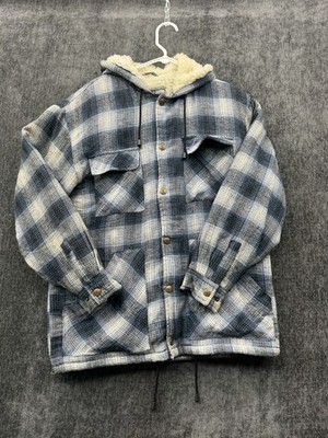 Basic Editions Jacket Mens Medium Multi Plaid Sherpa Lined Button Front Hooded